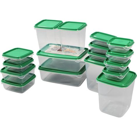 Lot de 17 boîtes de conservation vertes pour réfrigérateur, en plastique alimentaire étanche, de tailles variées, avec couvercle, pour conserver les restes de repas. (1/5)