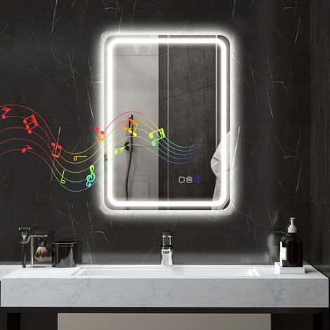 Miroir de Salle de Bain LED avec Bluetooth, Éclairage Ajustable et Fonction Mémoire, en Verre Trempé, 70x50x3,5 cm (1/5)