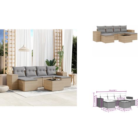 Salon de jardin avec coussins 7 pcs beige résine tressée - Ensemble Salon De Jardin - Meuble De Jardin - Salon Exterieur - Résine Tressée - Rotin Synthétique (1/3)