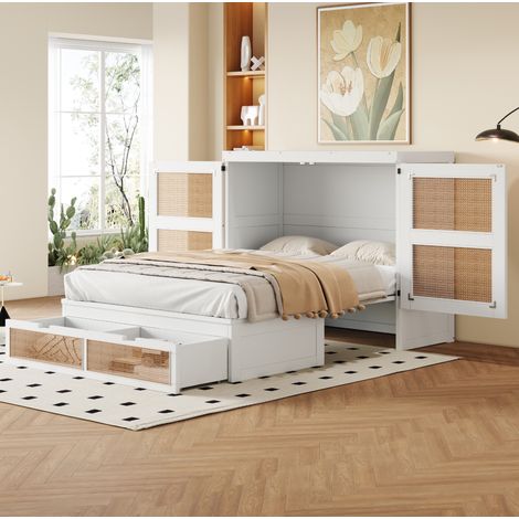 lit adulte 140x200 rangement escamotable bois blanc OKMYHOME (1/5)
