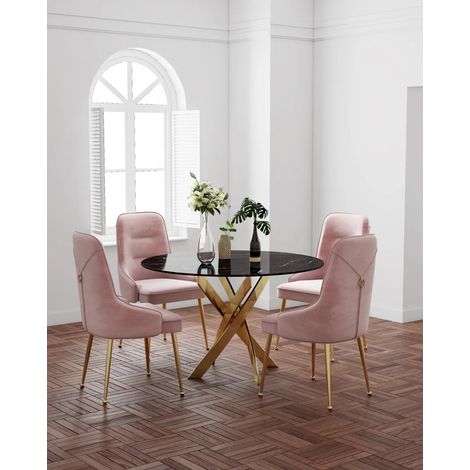 Table à manger ronde JESSICA MARBRE BLANC pieds Gold 100 cm 4 couverts