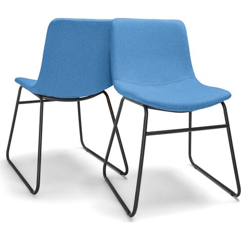 TOKYO - Set di 2 sedie in lino e metallo design moderno. Set di 2 sedie da pranzo, ufficio, studio. Colore blu dodger