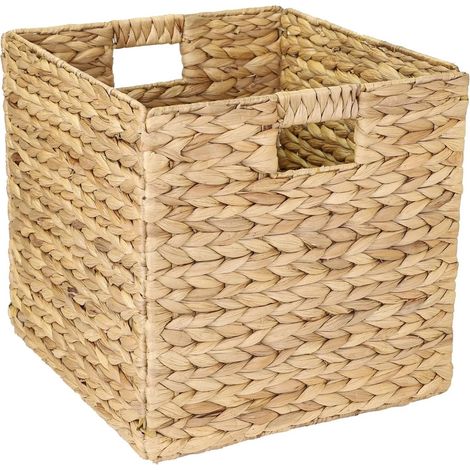 Cesto portaoggetti - Organizer - Cesto in vimini per scaffali - Cesto portaoggetti in fibra naturale - Cesto quadrato con manici - Pieghevole - Scatola portaoggetti  30x (1/5)