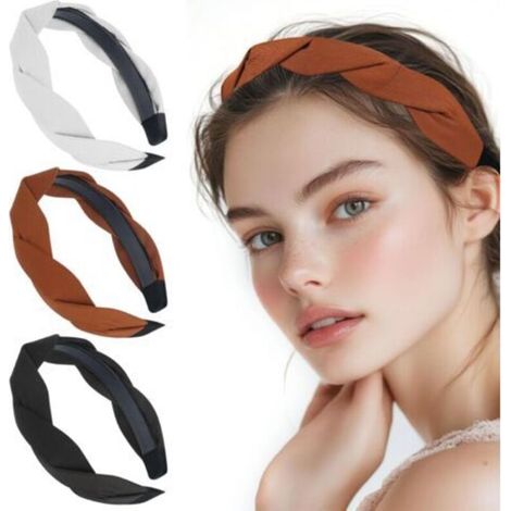 Serre tête tressé 3 Pièces Bandeau tressé dirndl Bandeaux tressés pour dames Bandeau fil de fer Serre tête pince femme Ensemble de bandeaux pour dames pour Femmes et Filles Couleurs Noir Blanc Marron (1/5)