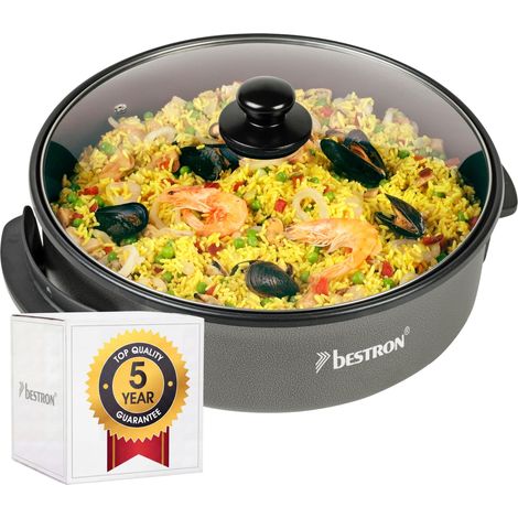 Poêle électrique de fête XL, grande poêle multifonction Ø40cm avec couvercle en verre, revêtement antiadhésif, 1500 watts, AHP1800Z, Couleur: Noir