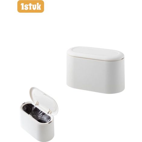 Mini poubelle de bureau à poussoir, double couche, corbeille à papier à ressort, bac de rangement minimaliste et brillant, pour le bureau et la maison, Wit . (1/5)