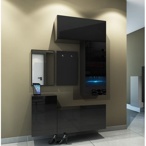Ensemble meubles d'entrée muraux et miroir LEDOX LX6, noir