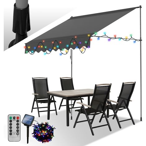 SWANEW LED Tenda da sole a scomparsa manuale Tenda da sole a terrazza Non è necessario alcun trapano Manovella Altezza regolabile 4M. grigio chiaro (con cavo solare) (1/5)