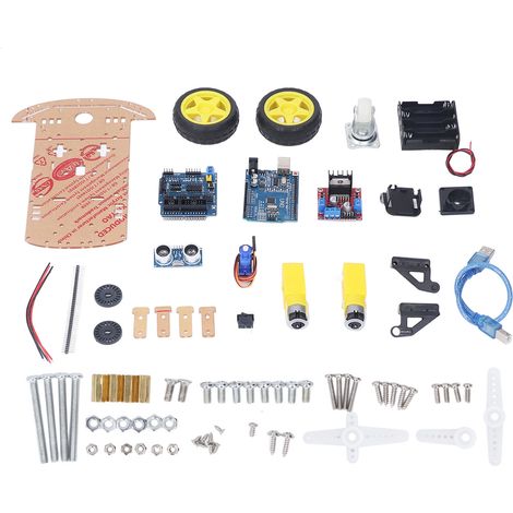 Kit châssis voiture robot intelligente DIY 2 roues motrices, carte de développement programmable, capteur ultrason avec moteur MCU (1/5)