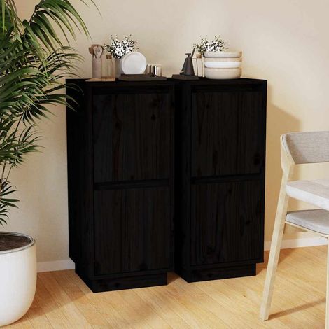 Aparador 2 uds madera maciza de pino negro 31,5x34x75 cm (1/4)