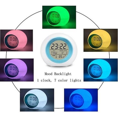 Réveil rond et coloré créatif, calendrier perpétuel, réveil sphérique de chevet, sons naturels (1/5)