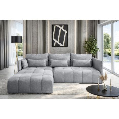 AX LIVING Hellgrau Ecksofa mit Schlaffunktion und Bettkasten Cosmova