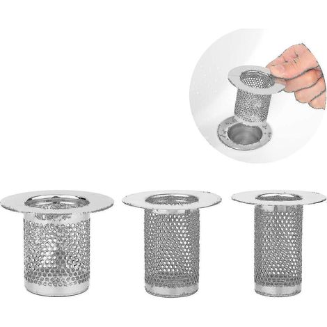 Lot de 3 grilles de bonde de baignoire, récupérateur de cheveux pour bonde de douche, en acier inoxydable, avec passoire à cheveux profonde. (1/5)