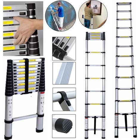 Échelle télescopique pliante en aluminium Échelle à marches Multi - usage échelle rétractable en aluminium 3.8m