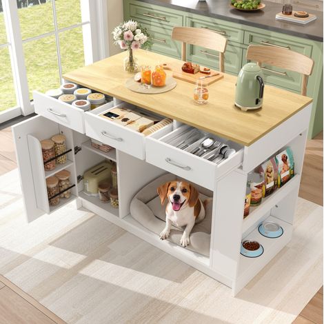 Meuble rangement desserte cuisine 120x60x90 blanc OKMYHOME (1/5)