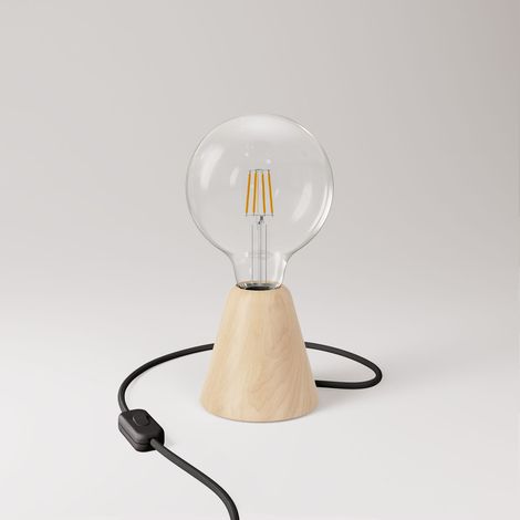 Lampe de table avec base en aulne et ampoule transparente (1/5)