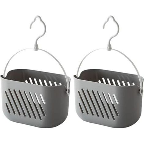 2 Pcs Panier Douche à Suspendre,Panier Rangement Salle de Bain en Plastique avec Crochets,Panier Multifonctionnel avec Poignée pour Ranger Savon,Shampooing,Cosmétiques,Salle de Bain,Cuisine(Gris) (1/4)