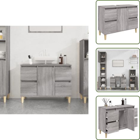 Waschbeckenunterschrank Grau Sonoma 80x33x60 cm Holzwerkstoff - Badezimmermöbel - Schubladenschrank - Waschbeckenunterschrank - Spiegelschrank - Grau Sonoma