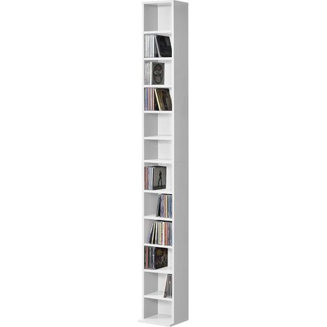 1 - Étagère CD - Meuble de Rangement - 12 Compartiments Réglables - Pour Médias et Décoration - Salon ou Bureau - Blanc - 175x20x20cm (1/5)
