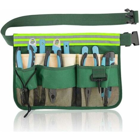 Ahlsen Ceinture à outils de jardinier Ceinture à outils de jardin portable Kit multi-compartiments pour outils Électricien Artisan Vert- (1/5)