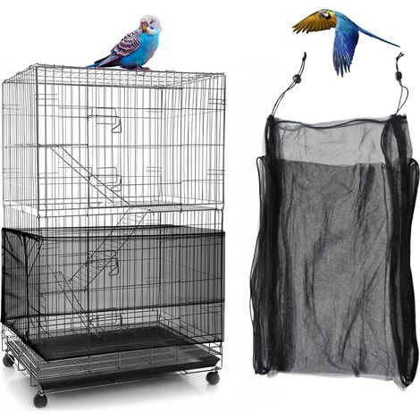 Abattoir à graines pour cage à oiseaux, jupe de cage à oiseaux ajustable, filet de protection doux et aéré pour perroquets, perruches et aras, plusieurs tailles et couleurs convenant aux cages rondes 
