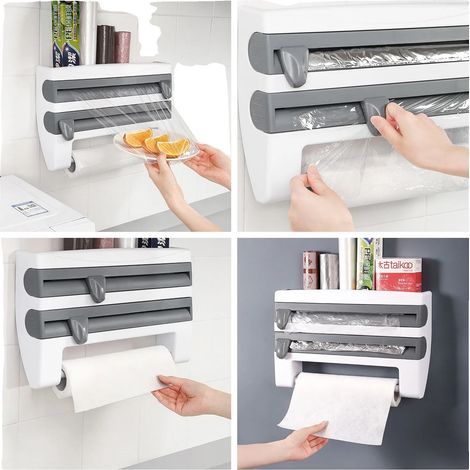 Portarotolo da cucina in ABS, montaggio a parete, dimensioni 391024 cm, adatto a rotoli fino a 11 pollici, include strumenti di taglio. (1/5)