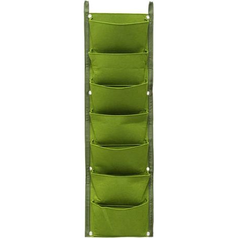 Lot de 7 sacs de plantation verticaux, jardinières murales, en feutre, réutilisables et respirants, pour décoration de jardin intérieur et extérieur (vert) (1/5)