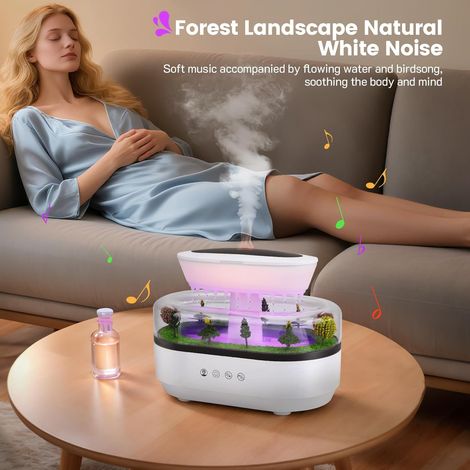 Diffusore di aromaterapia, umidificatore d'aria effetto pioggia da 250 ml con micro-paesaggi, luci LED a 7 colori e rumore bianco, per camere da letto e camerette dei bambini (1/4)