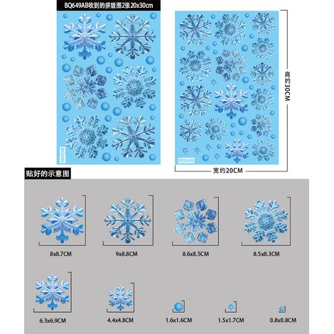 Autocollants statiques flocons de neige de Noël, autocollants décoratifs de Noël pour vitres, décorations de fenêtre pour le Nouvel An, autocollants flocons de neige dorés et argentés pour fenêtres.