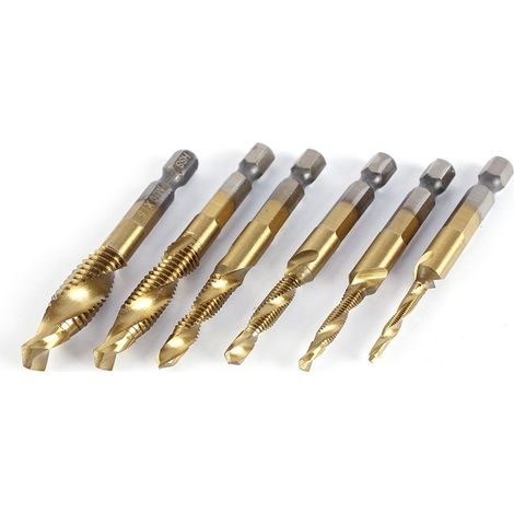 Jeu de tarauds composés Xinqi 13 pièces, best-seller, pour machines américaines, taraudage, perçage et chanfreinage, taraudage composite intégré (6 tarauds composites longs plaqués titane 4341) (1/5)