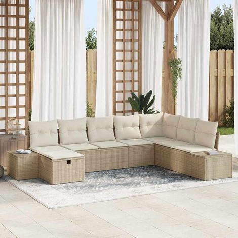 Conjunto de sofá de jardín 8 pcs Beige ratán sintético vidaXL (1/5)