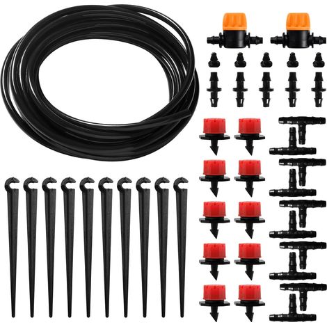 43 Pièces 4/6 mm Kit d'irrigation Goutte, 5m Tuyau d'irrigation, Systeme Irrigation, avec Raccords Cannelés Droits, Connecteurs en T, Bouchons d'extrémité, pour Jardin, Plantes (1/5)