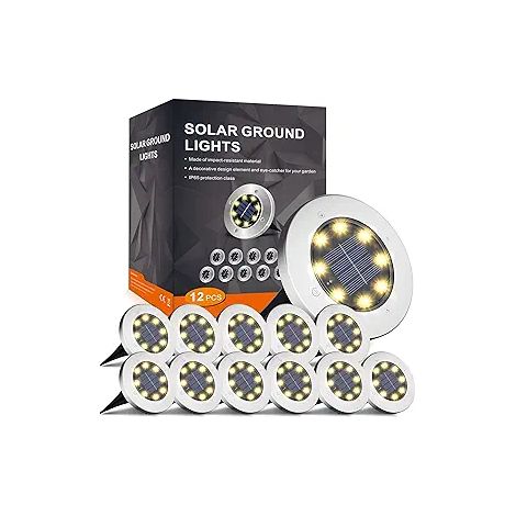12 lampes solaires encastrées à 8 LED lumière chaude, spots solaires de sol pour extérieur, éclairage décoratif pour jardin, terrasse, allée, balcon, pelouse et patio (1/3)