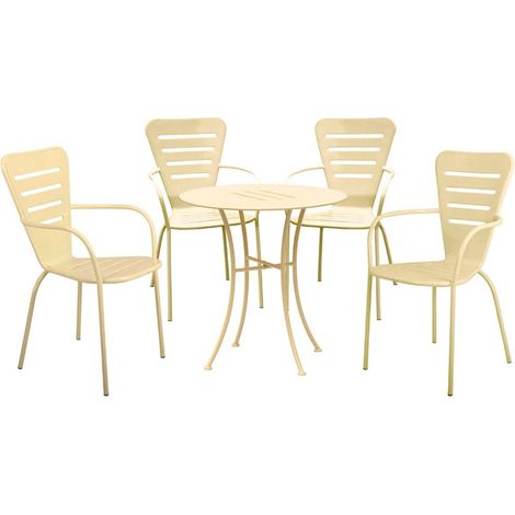 Garden Friend Salotto Ginevra in acciaio tavolo 70x71h cm e 4 sedie color crema (1/3)