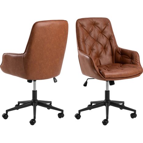 Fauteuil de bureau capitonné 60x68x106 cm en PU marron