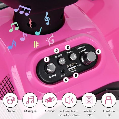 Conduite sécurisée, quad électrique enfant 2 km/h avec musique, LED et coffre avant, 18-36 mois (1/5)