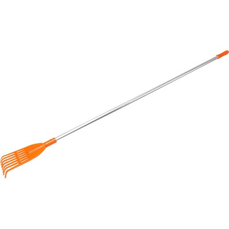 KOTARBAU® Rateau à Feuilles - Plastique - 7 Dents - Orange - avec Manche en Aluminium - Râteau Jardin - Balai à Gazon - Ramasse Feuilles - Léger - Résistant - Entretien Jardin (1/5)