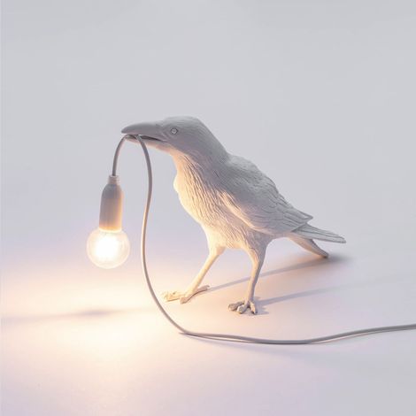 (Sur pied blanc 110V) Applique murale en résine avec pendentif oiseau, comprend une petite boule. (1/5)