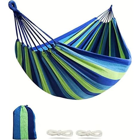 Hamac extérieur portable en toile épaisse anti-bascule, bleu 200 x 80 cm – idéal voyage et jardin (1/4)