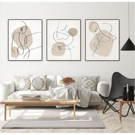 Image abstraite - Impression sur toile - Ligne d'art - Beige - Tableau mural moderne pour salon Sans cadre - Noir et blanc 30x40cm (1/3)
