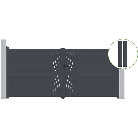 Portail battant 4m VELETA H.180cm alu gris + 2 poteaux 20x20cm H.190cm (1/5)