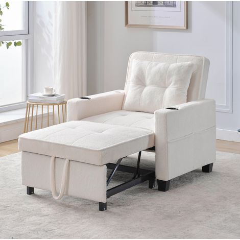 Divano letto 1 posto 74x87x84 cm in legno e metallo bianco, salvaspazio FLORAGRACE (1/5)