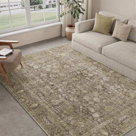 Vintage Tapis Salon 180x270cm Marron Lavable en Machine Rug Chambre Adulte Grand Rugs,Descente de Lit, AntidéRapant Carpet,Interieur Doux Poil Ras,Salle a Manger Carpets,Bureau (1/5)