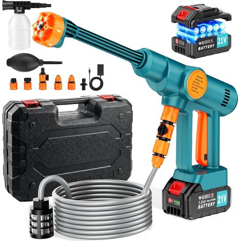 Nettoyeur Haute Pression sans Fil, Nettoyeur Haute Pression Portable avec 2 Batteries 3,0 Ah, Moteur sans Balais, Buse Réglable 6 en 1, Tuyau de 5 M, pour Lavage de Voiture et Nettoyage du Jardin (1/5)