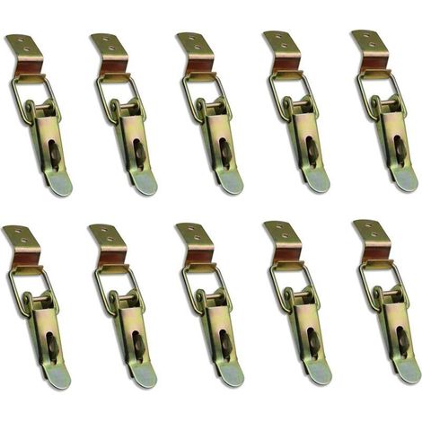 10 Pièces Levier fermé et crochet, Fermeture à bascule, pour tiroir, Levier de verrouillage, boîte à outils, placard, armoire, boîte (jaune galvanisé) (1/4)