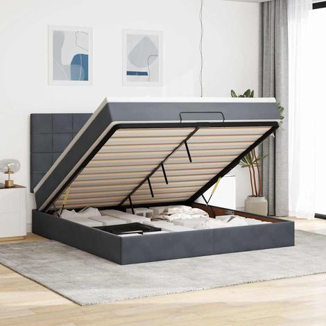 VidaXL Cadre de lit ottoman avec matelas gris foncé 180x200cm velours (1/5)