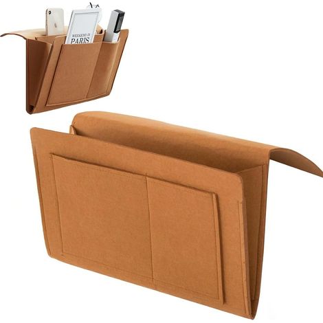 Vide Poche Lit, Poche de Lit Suspension Organisateur de Chevet Feutré Sac Suspendu Pochette 32 × 20 cm Sac de Rangement(Marron) (1/5)