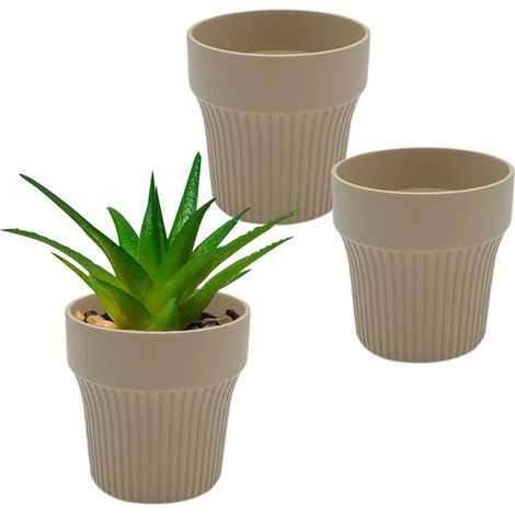 3 Vasi per piante grasse rotondi di colore sabbia (desert) TIN443, ( 7x6,5 cm ) - Vaso da interno in resina resistente ai raggi UV (1/5)