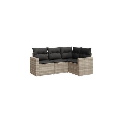 Salon de jardin 4 pcs avec coussins gris clair résine tressée (1/3)
