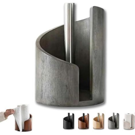 Porte-papier essuie-tout de comptoir en pierre avec base ronde en bois de manguier et support en fer, porte-papier essuie-tout en bois naturel, convient au salon, à la cuisine[NX] (1/5)